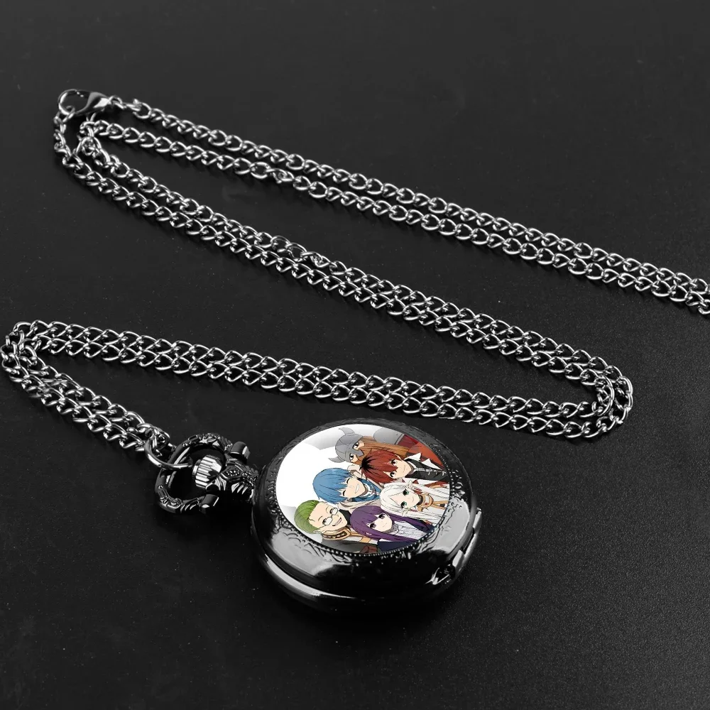 Frieren: Beyond Journey's End Glass Dome Pocket Watch with Chain Necklace Vintage Quartz Pendant Watches Mens Women Gifts