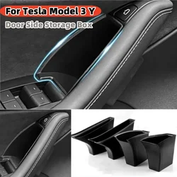 2/4PCS Door Side Storage Box For Tesla Model 3 Y 2017-24 Handle Pocket Armrest Driver Passenger Storage Tray Container Organizer
