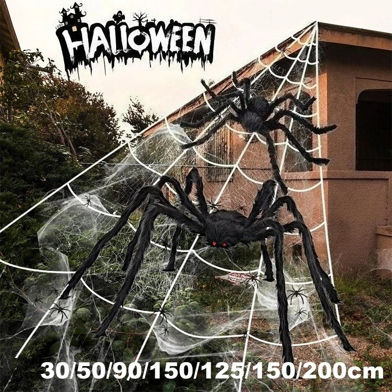 Halloween-Dekoration, 30–200 cm, riesige Spinne, realistische pelzige Spinnen-Requisiten, geeignet für Halloween-Party-Dekoration im Innen- und Außenbereich