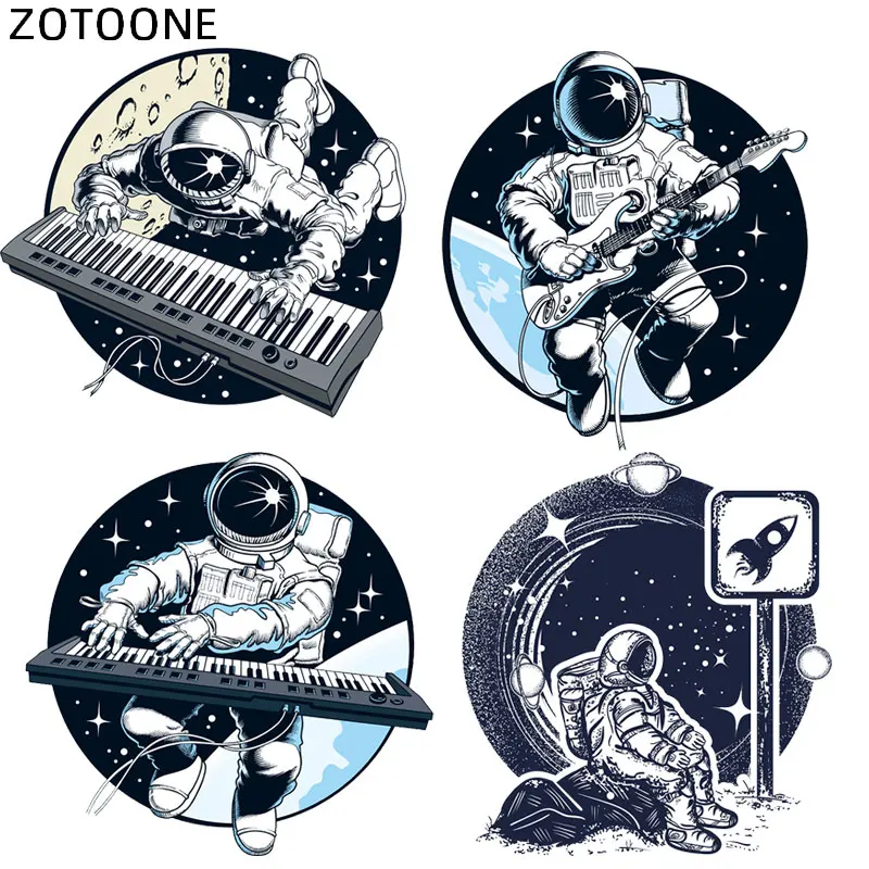 

Space Music Punk Astronaut Iron on Transfers for Clothing Thermoadhesive Patches Fusible Patch for Clothes Diy Stickers for Kids