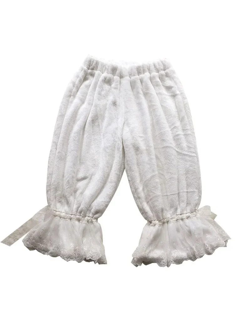 Girl's White Sweet Lolita Bloomers Lace Short Plush Lolita Shorts