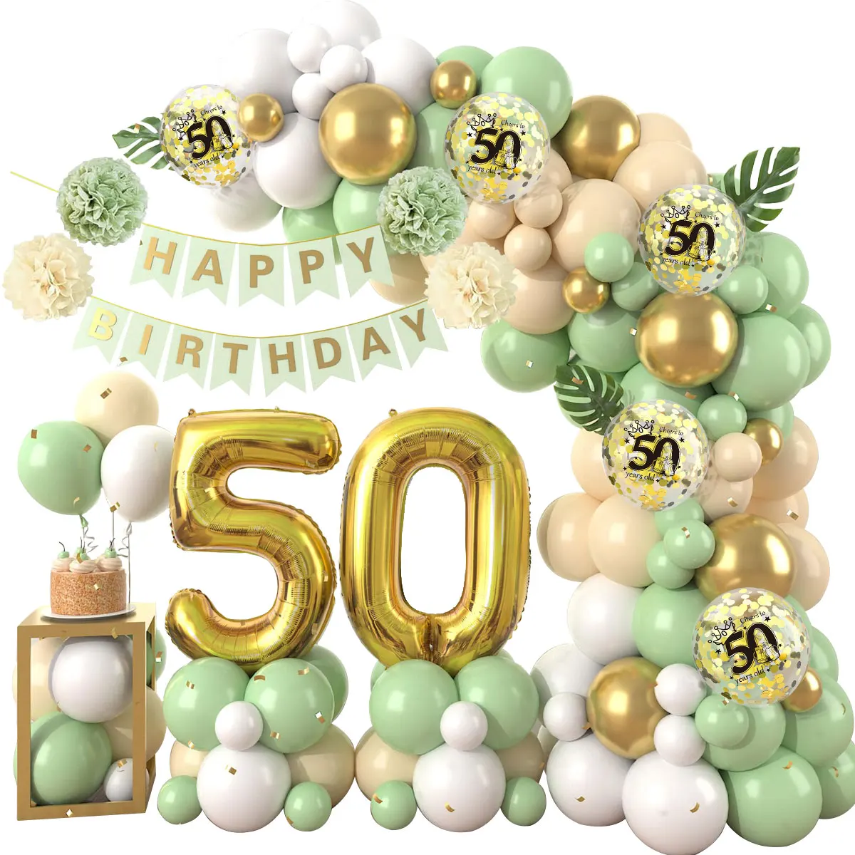 حكيم الأخضر بالون جارلاند قوس عدة النثار اللاتكس بالون سعيد 18 30 40 50 سنة عيد ميلاد الكبار الذكرى ديكور الحفلات #6