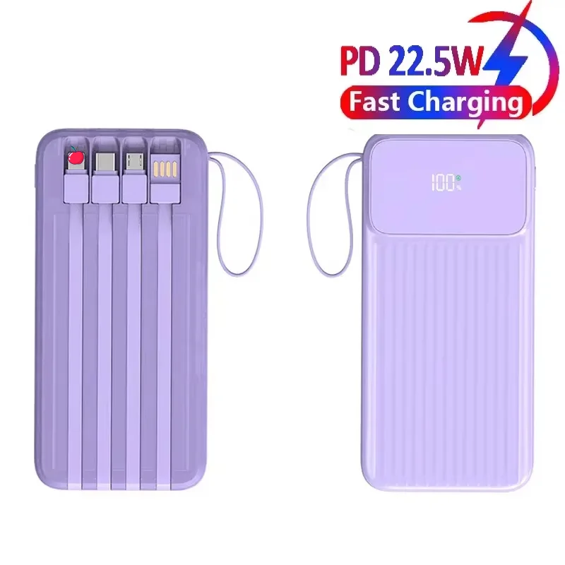 

Портативный внешний аккумулятор Power Bank 20000 мАч PD22.5w, быстрая зарядка, светодиодный встроенный кабельный зарядный прибор 4-в-1, внешний аккумулятор 10000 мАч для iPhone XIAOMI
