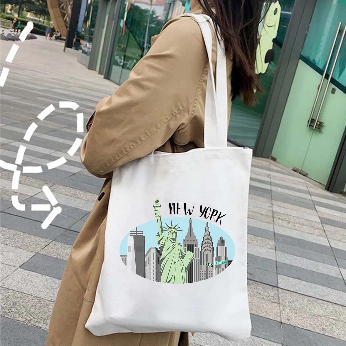 New York Chicago Miami DC Nashville City Skyline Illustrazione Borsa shopper in tela da donna in cotone Borsa shopping Borse a tracolla