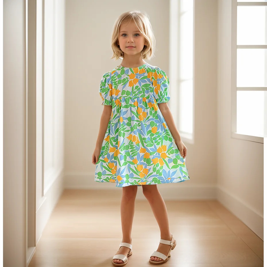 Dress Girl Floral Pattern Girl Party Dress Summer Children Dress Casual Style Childrens Clothing 6 8 10 12 14