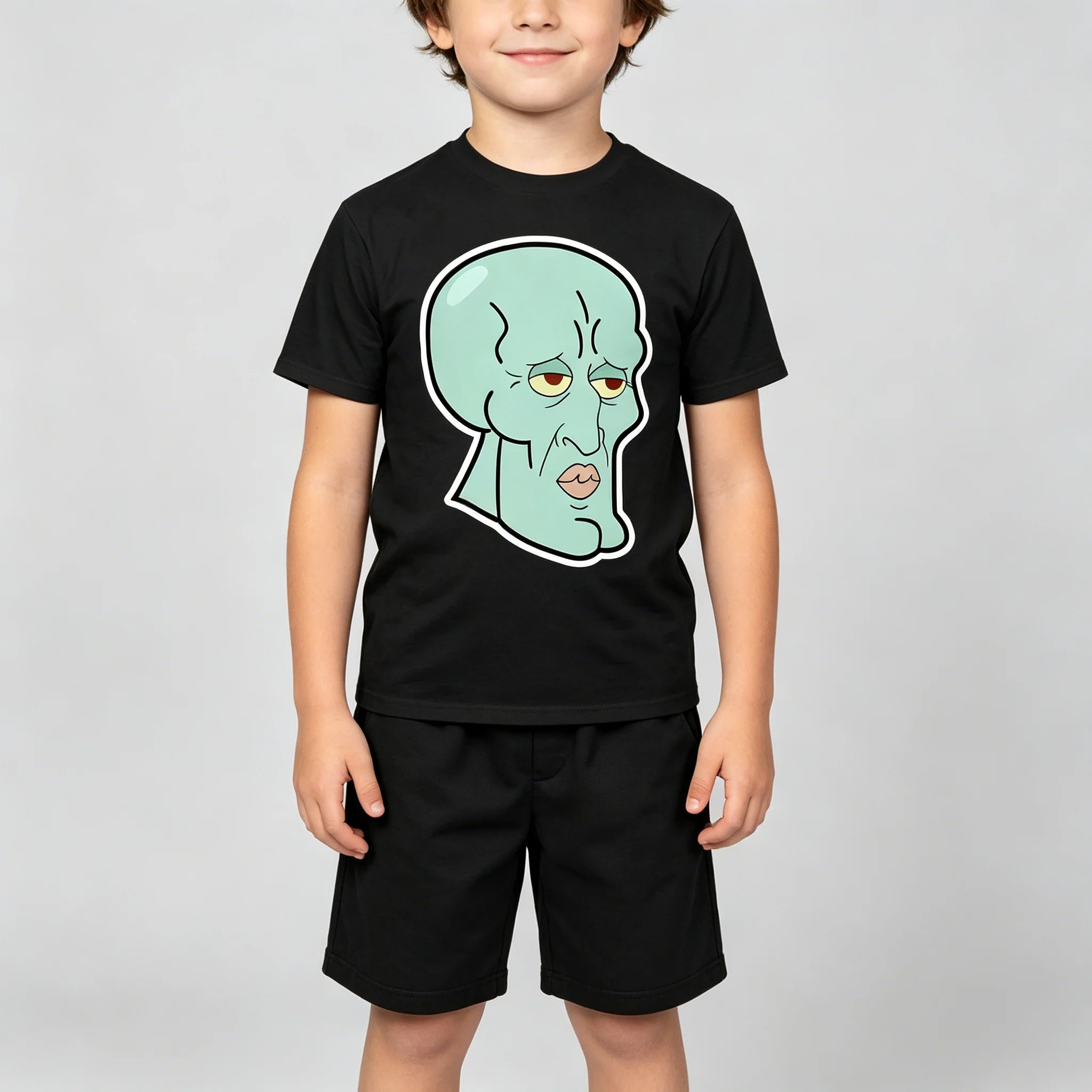 Funny Handsome Squidward Meme Printed Style Arts Men Women Tee Adults Children Boy Gril Top Kids Parent Child Cotton Tshirt