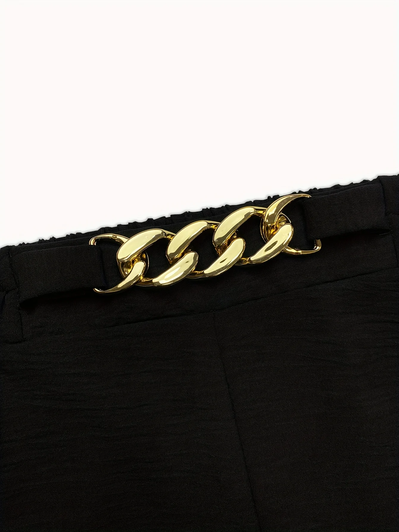 Loose fitting woven fabric mid length pants with gold ring chain decoration, casual comfortable fashion knit wide leg pants