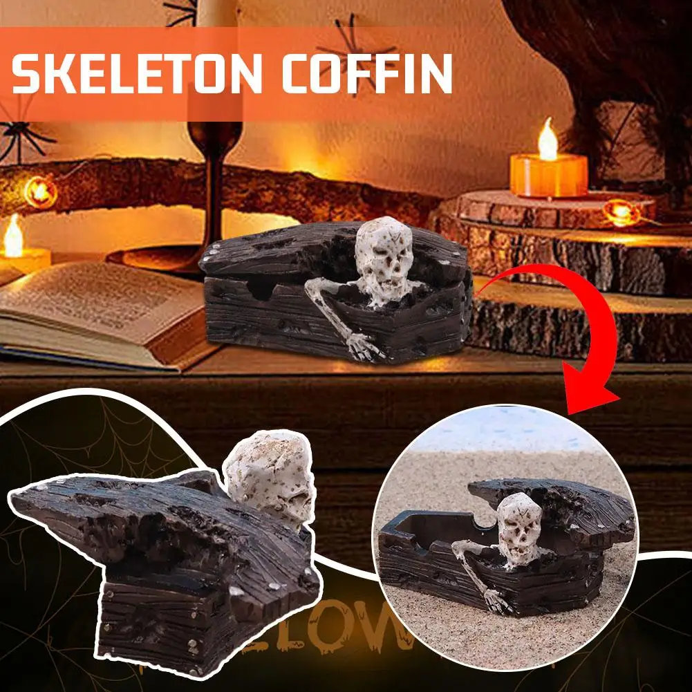 Resin Skeleton Coffin Ornament Helloween Decoration Gifts Aquarium Ornament Mini Skull Skeleton Fish Tank Decoration Landscape