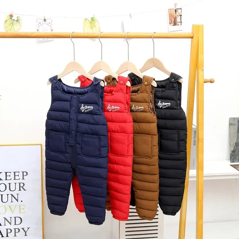 2022 Autumn Boys Overalls Winter Baby Girls Jumpsuits Thick Cotton Children's Trap Pants Windproof Toddler Kids Trousers Clothes