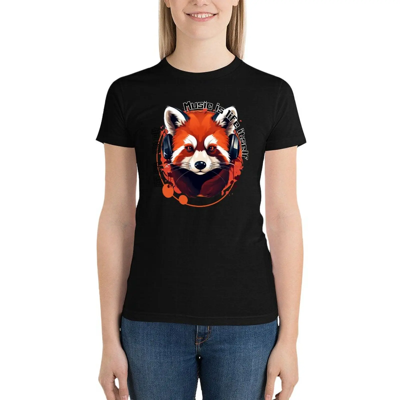 Music Is Life Itself Red Panda Music T-Shirt female summer top summer tops plus size tops t-shirt dress for Women long