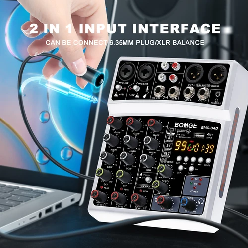 Imagen 2 del producto BOMGE Mezclador de sonido de audio de 4 canales Mezcla de consola de DJ USB con efectos Phantom Power 99DSP de 48 V