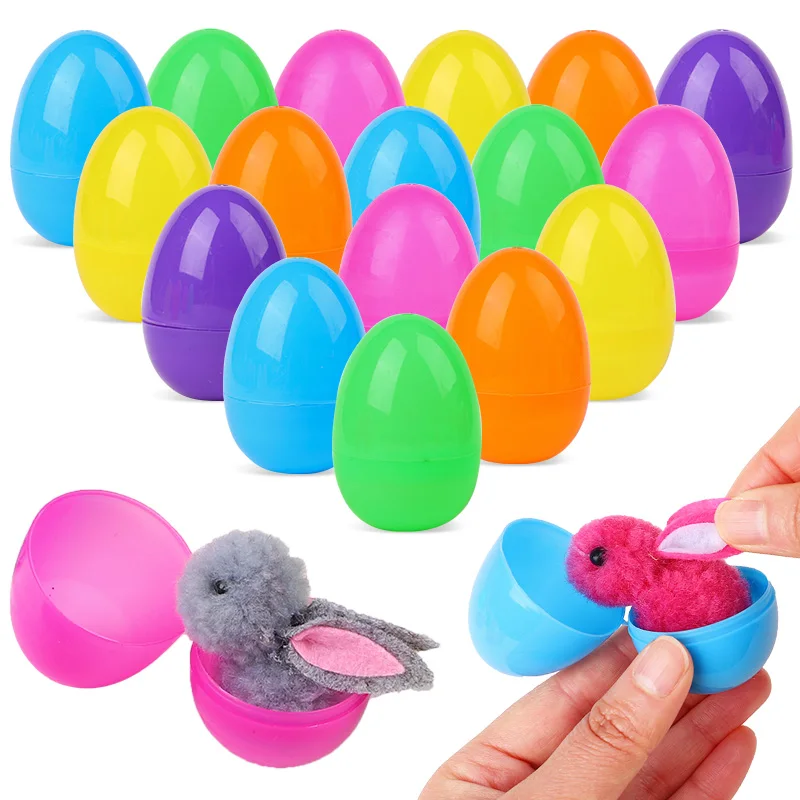 24/48Pcs Cute Easter Egg with Rabbit Figure for Kids Easter Birthday Party Basket Pinata Gift Bag Filler Egg Hunt Games Supplies