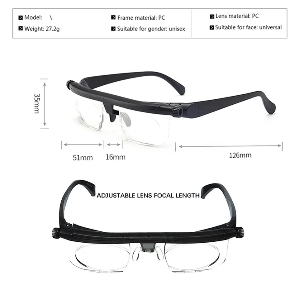 NONOR Adjustable Degree Reading Glasses Universal Focal Length Correction Myopia Presbyopia Eyeglasses -6d to +3D