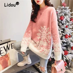 Jersey de cuello redondo coreano para mujer, suéter de manga larga, tejido de moda informal, Tops cómodos populares de Navidad, invierno, 2022