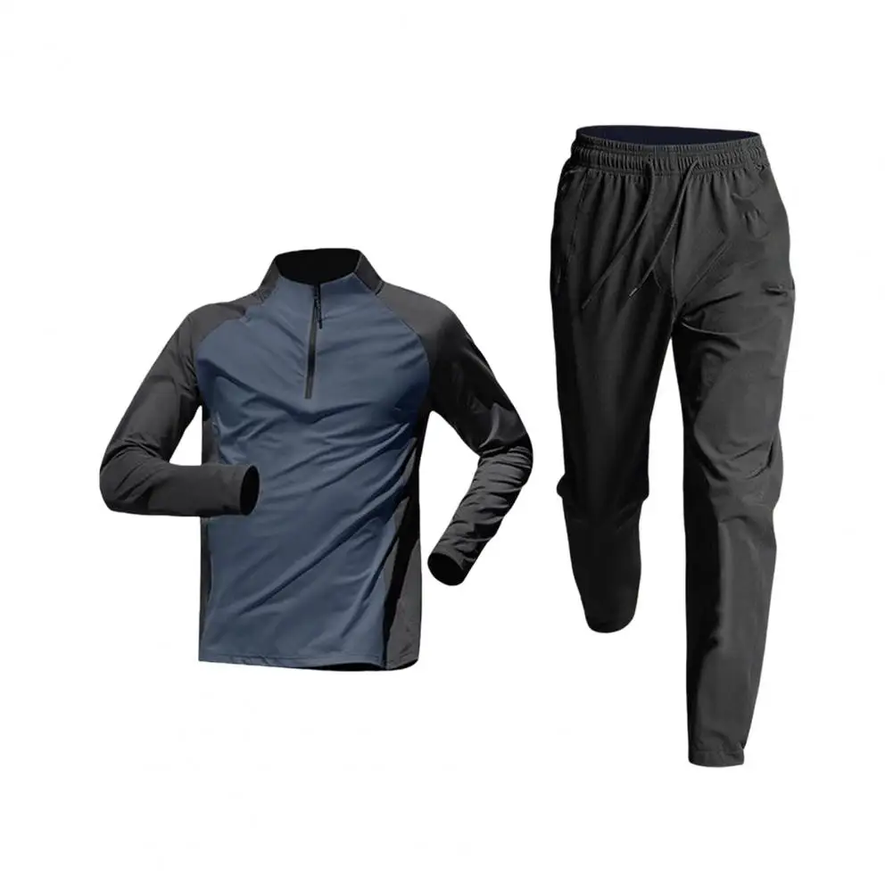 Half-zip Training Clothes Men\'s Quick-drying Long-sleeved Trousers Suit Sports Track and Field T-shirt Running Fitness Clothes