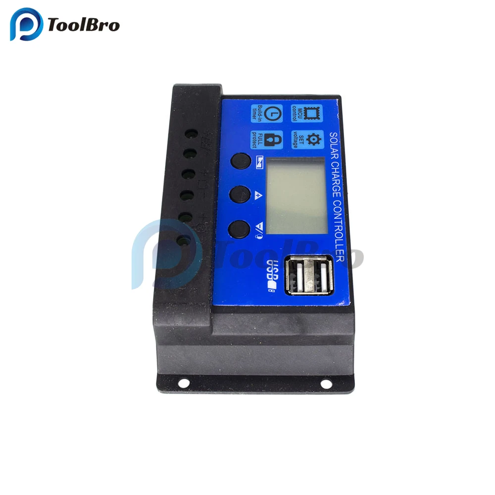 Solar Charger Controller 12V 24V 30A 20A 10A LCD Display Solar Power Voltage Regulator Built-in Timer Voltmeter Dual USB