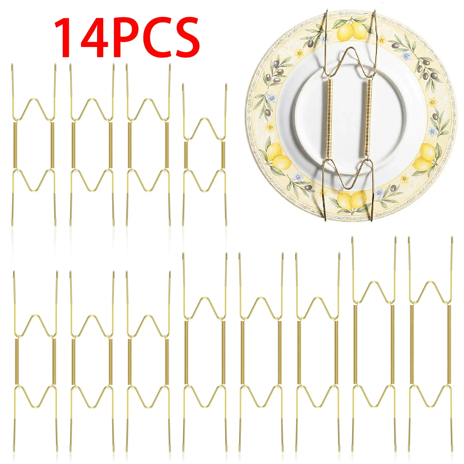 14pcs Plate Wall Hanger Spring Plates Holder Hook W-shaped Metal Wall Display Decorative Invisible Shelf Kitchen Accessories