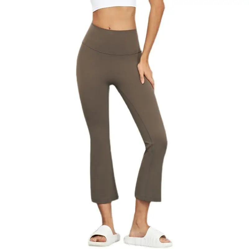 Nieuwe hardloopcapribroek met hoge taille, dames casual hoge elastische sensatie zomersport micro uitlopende broek