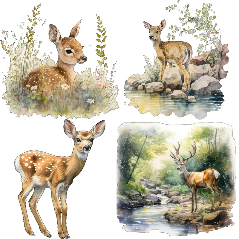 Three Ratels QB54 Watercolor Forest Deer Cartoon Watercolor Wall Stickers for Children's Bedroom Decoration Shop decals
