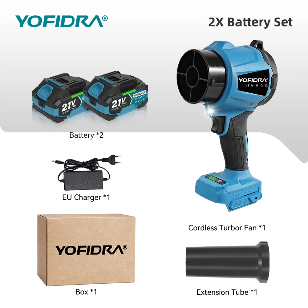 YOFIDRA Bürstenloser Elektrischer Turbo-Laubbläser 330000RPM Handgehaltenes Laubblasgerät Staubblaswerkzeug für Makita 21V Akku