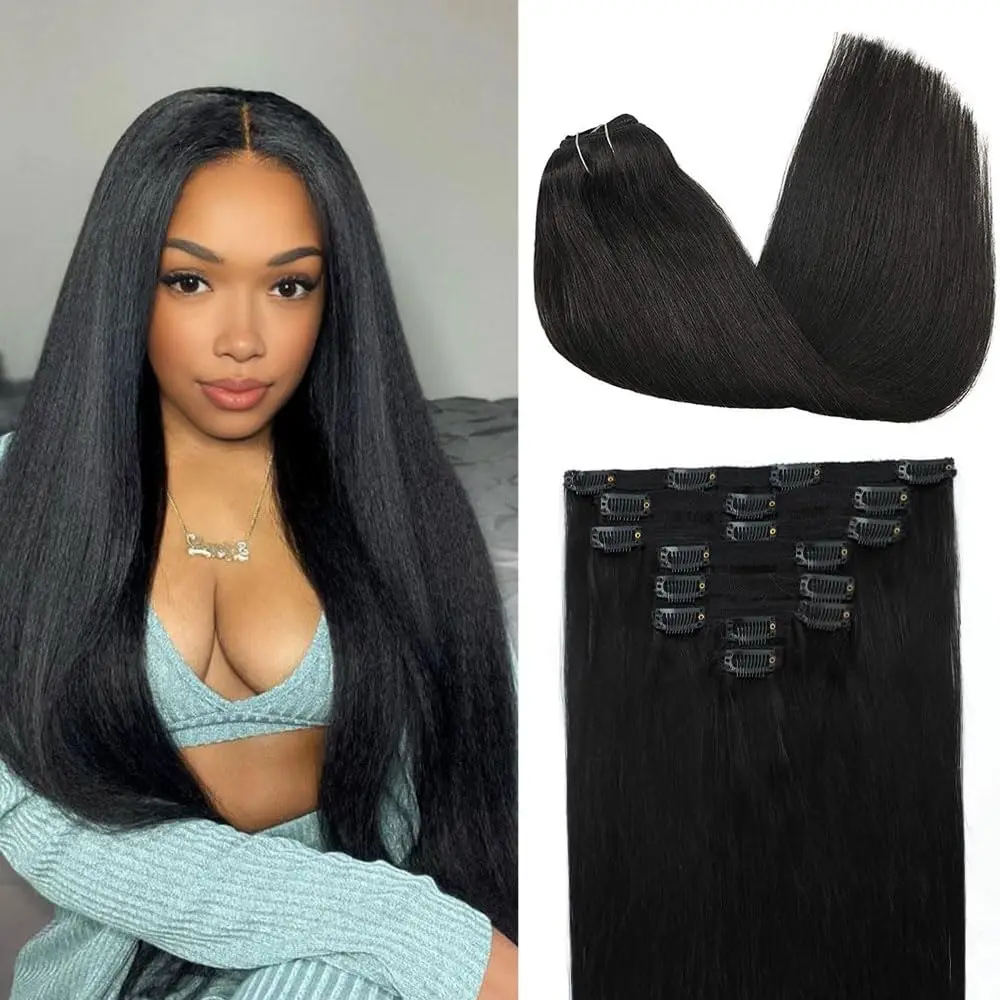 

Clip in Hair Extensions Human Hair Clip ins Real Remy Human Hair 24 Inch 120g 7pcs Straight Clip in Extensions Double Weft #1B