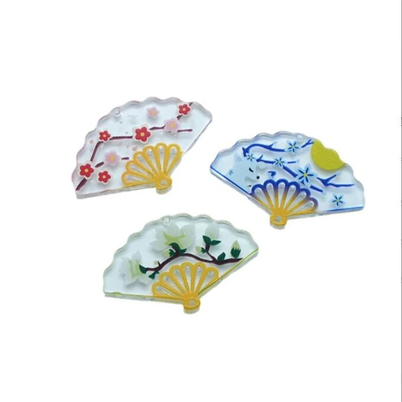 10 Pieces New Retro Resin Fan Charms Double Hole Acrylic Beads Connectors Diy Ornament Hair Earrings Jewelry Making Accessories