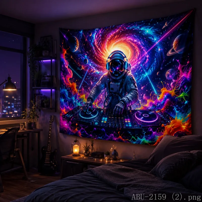 VIKAMA Astronaut Blacklight UV Reactive Glow Tapestry Wall Hanging, Wall Art for Bedroom Dorm Party Game Room Bar Decor