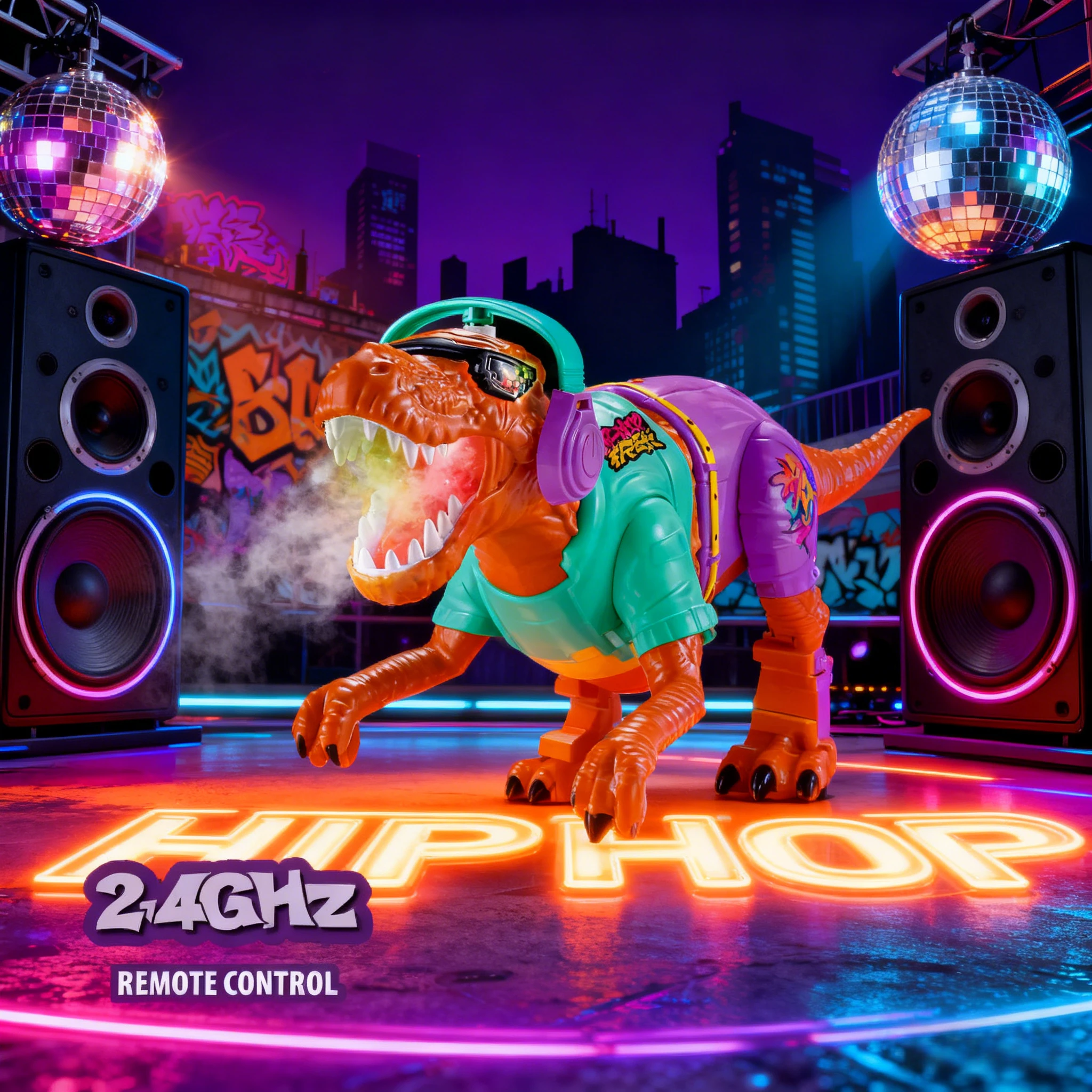 

Remote Controlled DinosaurToy with LightsHip-Hop Music & Spray – 4-Channel Wireless RC DinoCoolFun & Eye-Catching Kids’ Gift