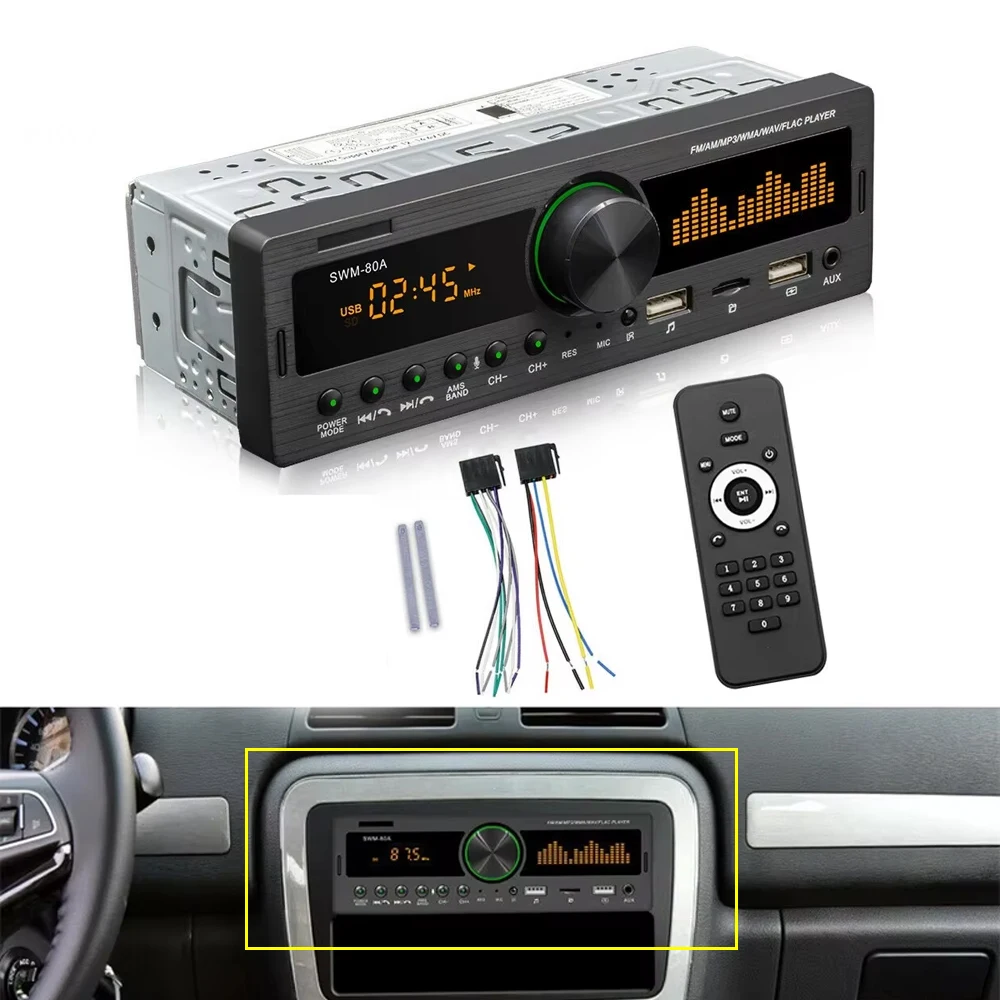 

1DIN Car Radio Stereo Audio Bluetooth AM FM MP3 Player SD USB Classic Stereo Audio Playe APP Remote Control 60Wx4 SWM-80A
