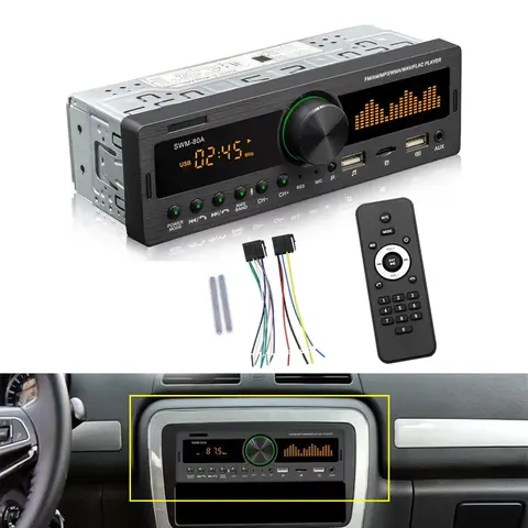 1DIN 카 라디오 스테레오 오디오 블루투스 AM FM MP3 플레이어 SD USB 클래식 스테레오 오디오 플레이어 앱 원격 제어 60Wx4 SWM-80A