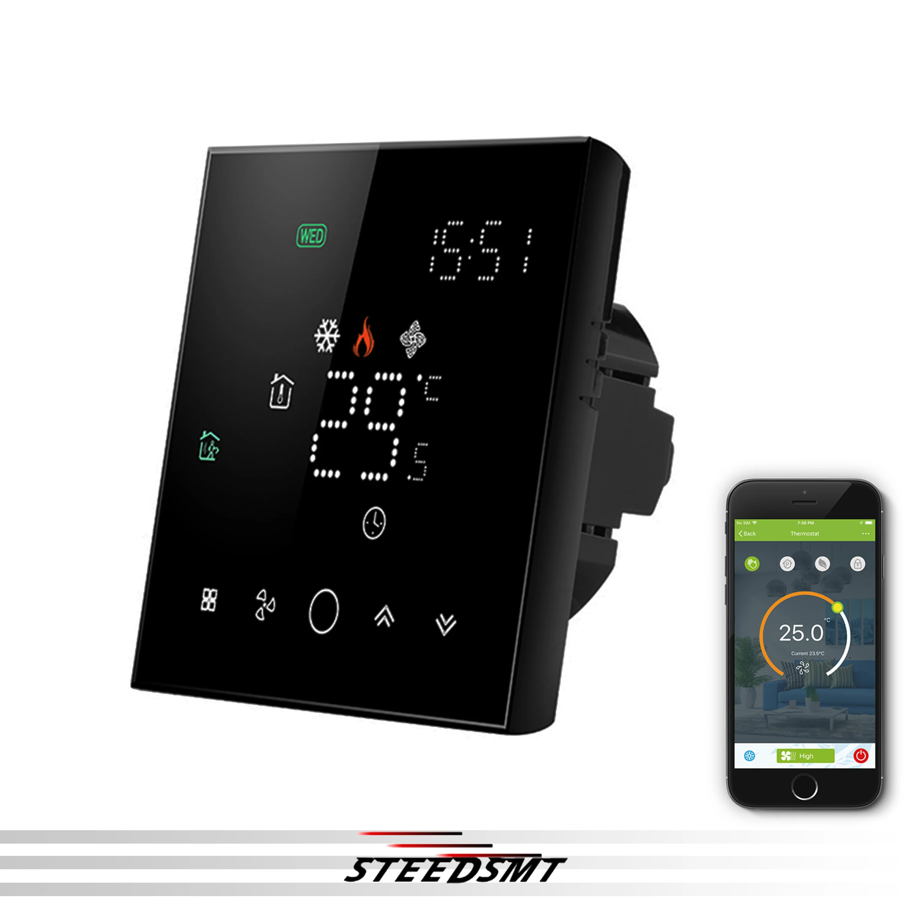 2 In 1 WIFI Thermostat for Fan Coil 3-Speed&Floor Heating Valve Adjustment Multifunctional Working Mode Switching By 24V 220VAC