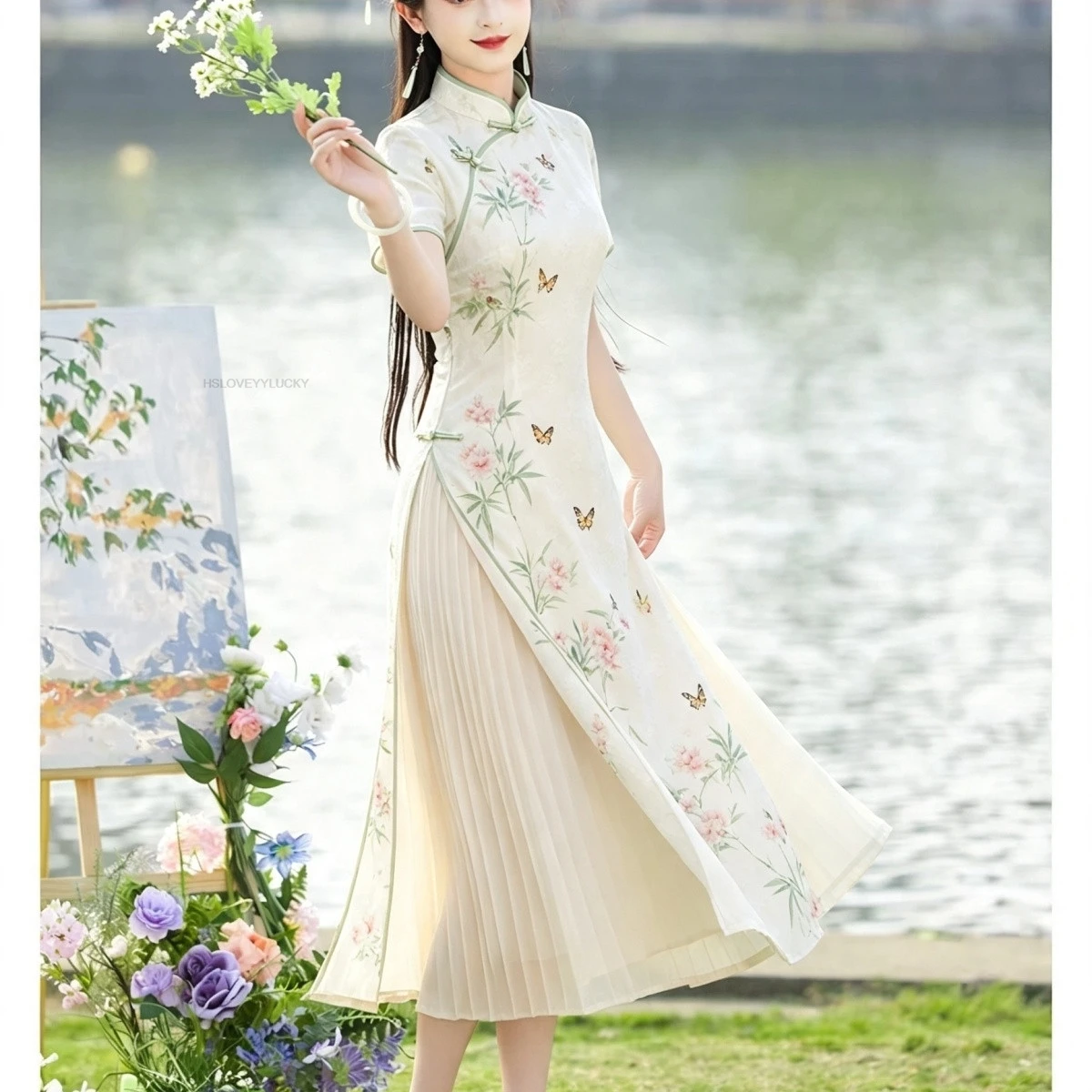 Modified Qipao Summer New Chinese Style Ao Dai Elegant Young Daily Dress Chinese Cheongsam Dress Women Floral Vintage Dress