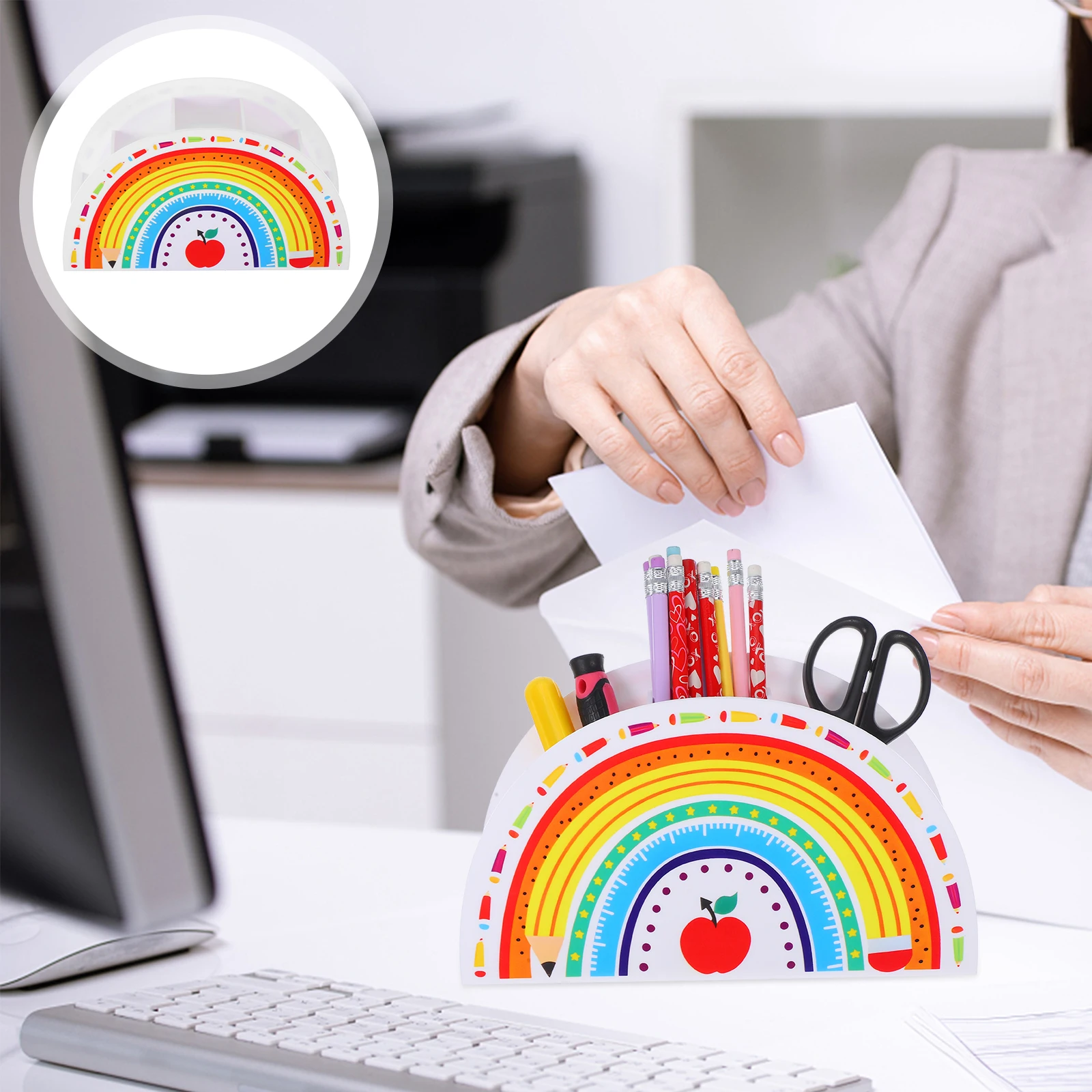 

Acrylic Pen Organizer Rainbow Pencil Holder Desk Organizers Storage Multifunctional Use Practical Versatile Office Desktop Decor