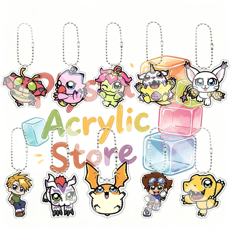 Q Version Digimon Adventure Anime Acrylic Keychain Tentomon Piyomon Gabumon Tai Kamiya Cartoon Bag Pendant Charm Birthday Gifts
