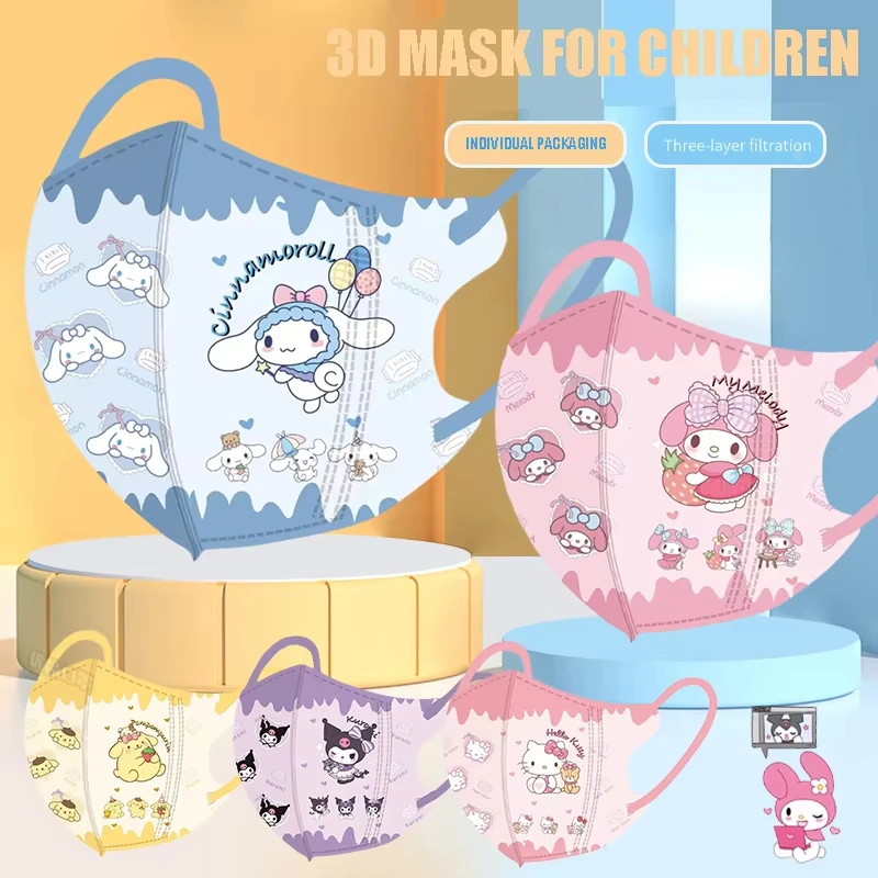 Sanrio Hello Kitty Kids Protective Masks Kuromi Cartoon 3-Layer Meltblown Non-Woven Disposable Masks Earloop Style 3D Mask Gifts