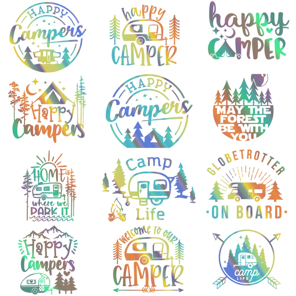 

Happy Camping Life Waterproof Car Stickers for RV Off-Road Mountain Adventure Decals Outdoor Travel Vehicle Decor Accessories