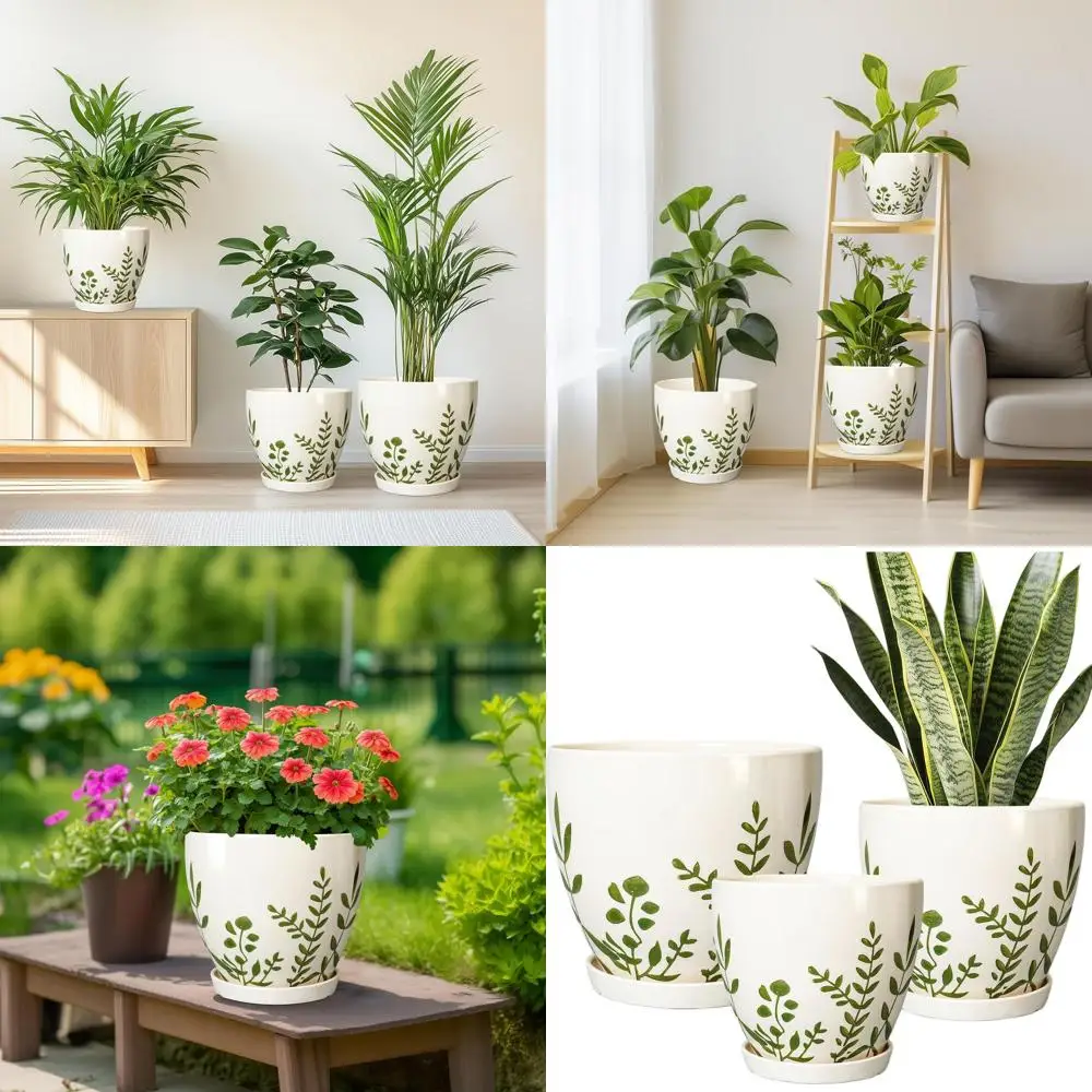 

Round Decorative Planters with Drainage, Set of 3, White, Suitable for Indoor and Outdoor Use