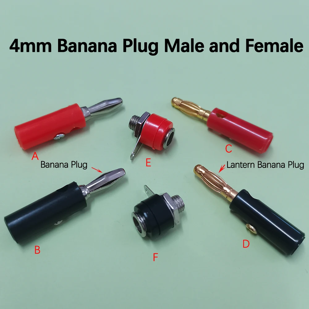 2pcs Silver/Gold 4mm Banana Plug Male and Female 4mm Banana Jack Panel Mount Banana Socket Terminal Connector Adapter Red Black