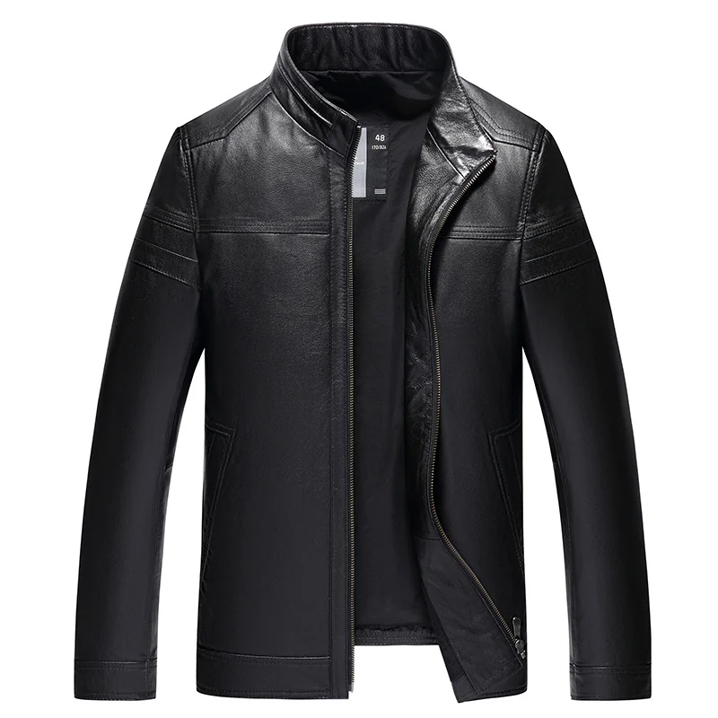 Genuine Leather Clothes Mens First Layer Cowhide Stand-up Collar Slim Fit Biker Jacket Handsome Tide