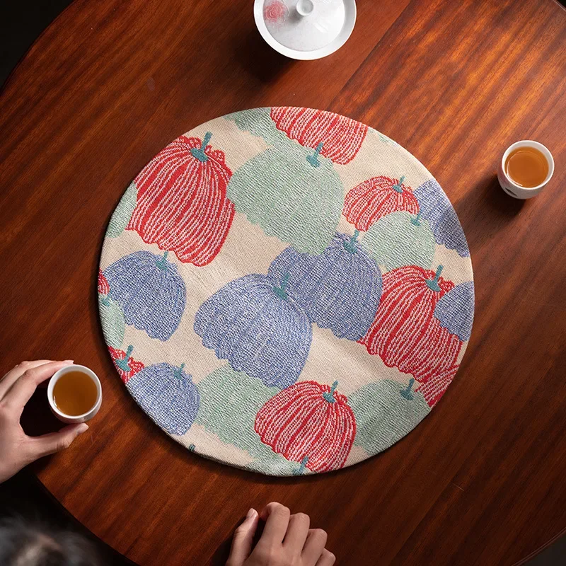 

Pumpkin Cotton Linen Chinese Tea Mat Tea Accessories Tapestry Creative Table Mat Upholstery Tea Ceremony Teaware Lily Deng