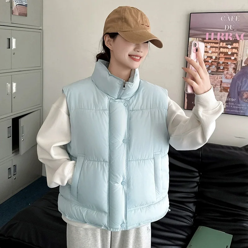 2025 신상 겨울 민소매 재킷 여성 다운 베스트 오리털 푸퍼 조끼 초경량 방풍 아우터 여성 질레
