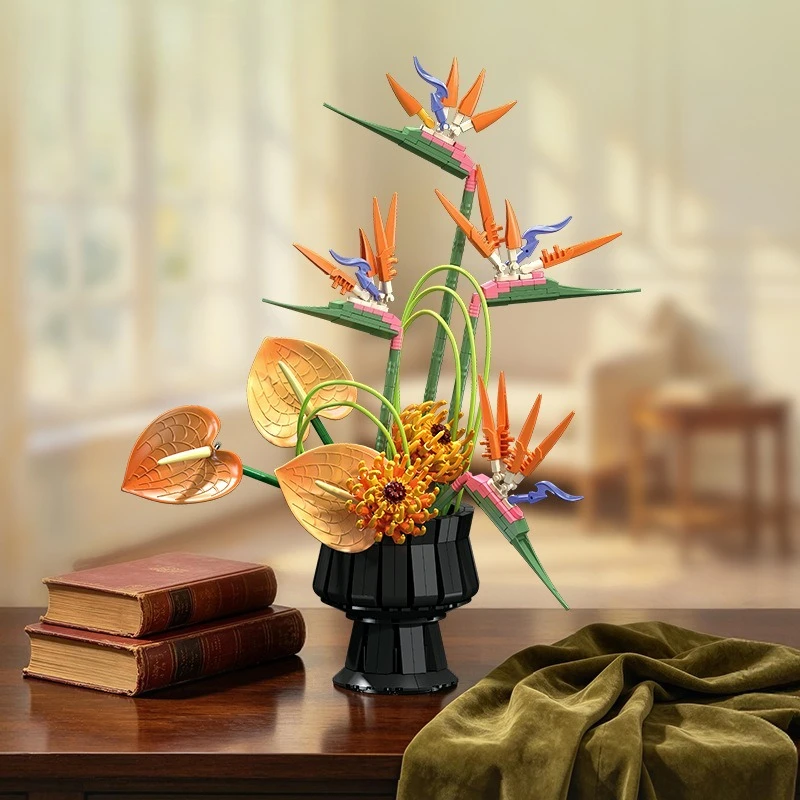 Tropical Bird‑of‑Paradise Flower Building Blocks Realistic Plant DIY Model Home Desktop Decor Collectible Hobby Ornament Gift