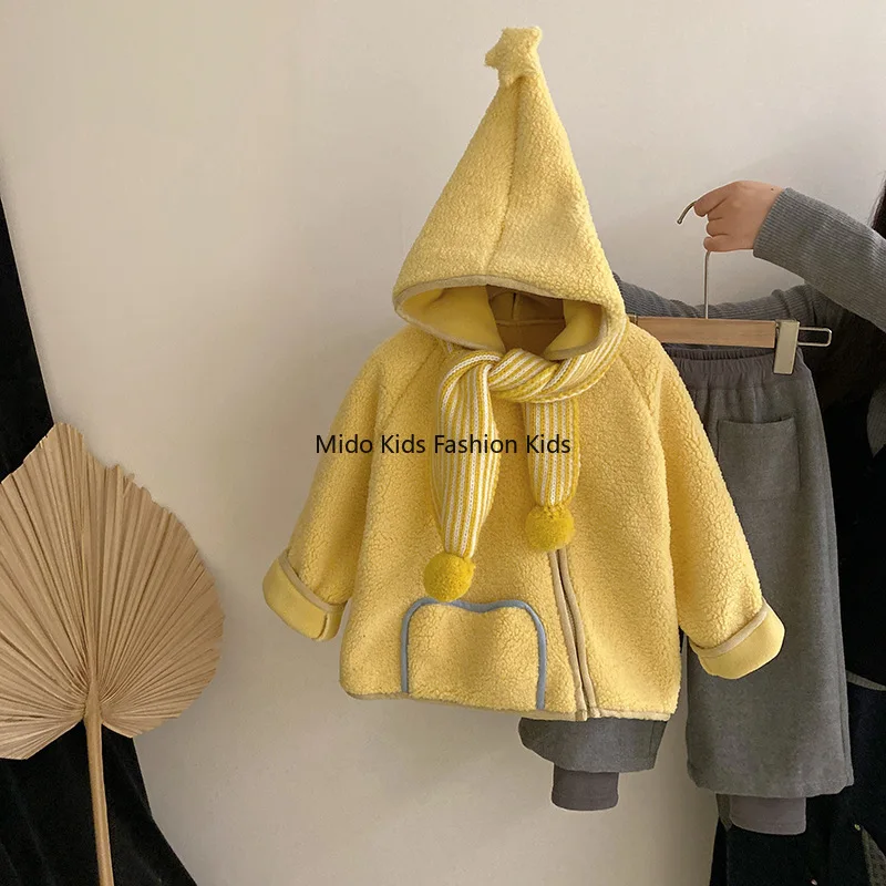 

Girls' Winter Fleece-Lined Thickened Hooded Sweatshirt Star-Printed Pullover Top Fairies Sweet and Adorable Zipper-Front Blouse