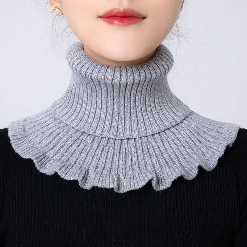 Warm Knitted Collar Scarf Women Turtleneck Knitted False Fake Collar Detachable Scarf Warm Winter Windproof Wrap Scarf Ruffles
