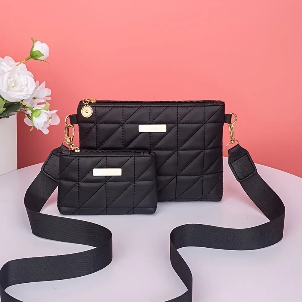 2Pcs Practical PU Leather Phone Bag Wallet Solid Color Quilted Design Crossbody Bag Multi-functional Storage Bag Casual Wear
