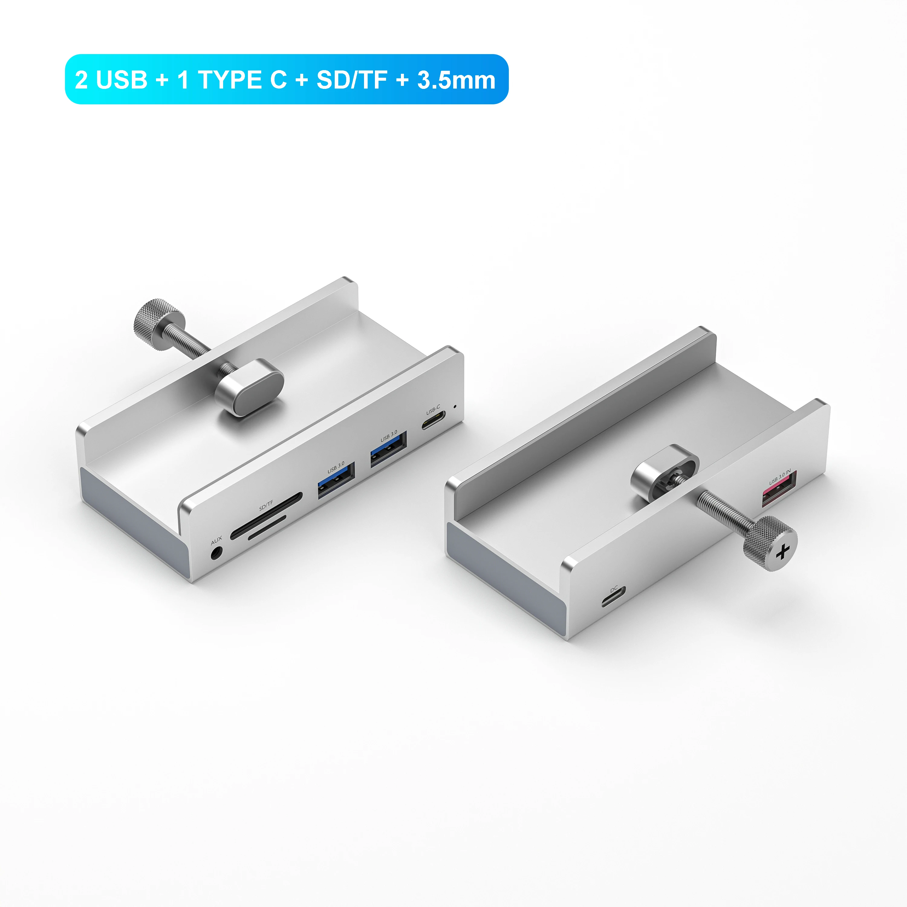 6-IN-1 Zwart Clip Dock 5Gbps USB 3.0 HUB Aluminium Externe Multi USB Splitter Adapter voor Laptop Desktop met TF-kaartsleuf