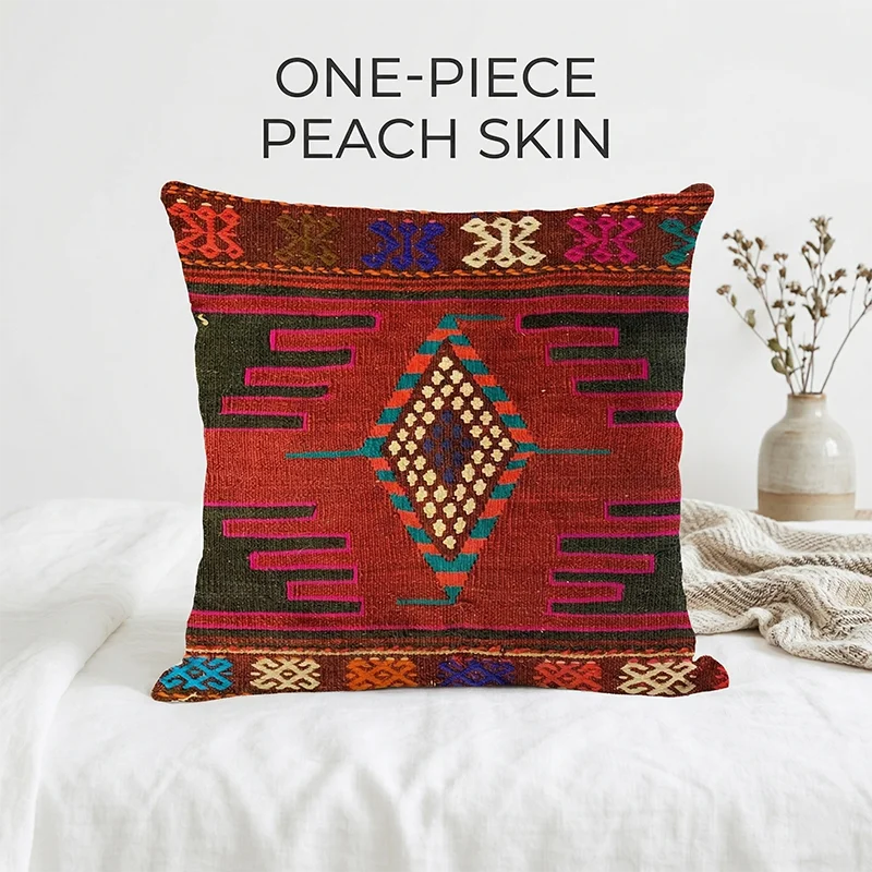 

Vintage Kilim Boho Pillowcase Cushion Cover Peach Skin Geometric Tribal Pillowcase Moroccan Couch Throw Pillow Case Home Decor