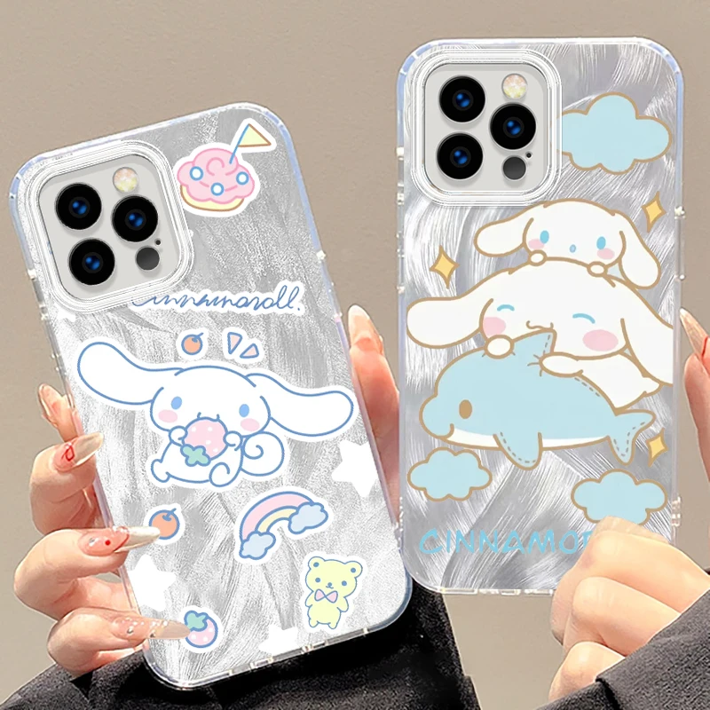 

Cartoon Cute Cinnamoroll For iPhone 15 14 13 12 11 XS X XR 8 7 Pro Max Plus Feather Yarn Cover Phone Case