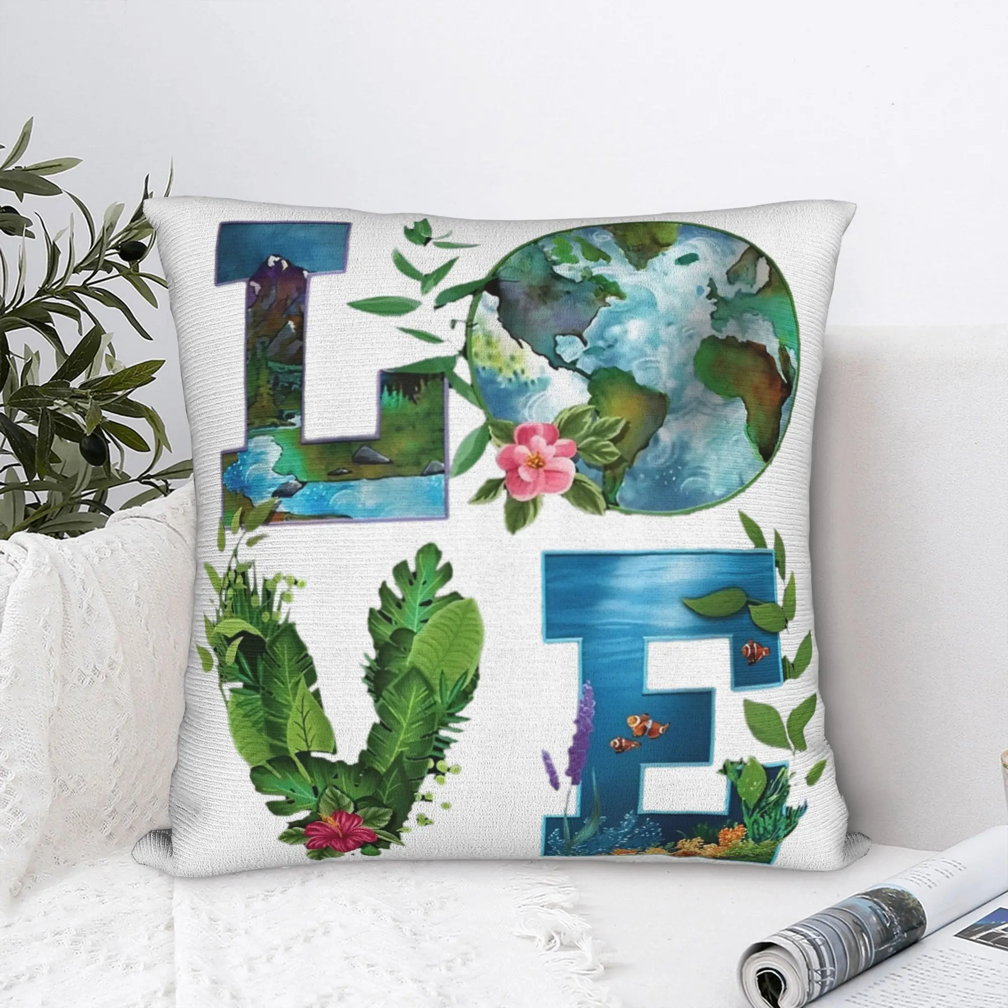 Go Planet Its Your Earth Day Square Pillowcases Polyester Room  Cushion Cover Creative Decor Pillow Cover 45*45