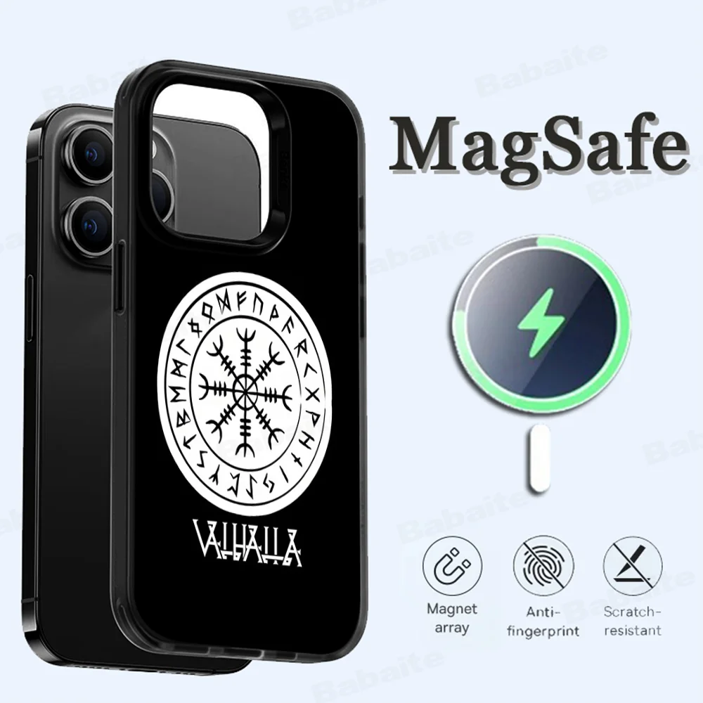 V-Viking V-Vegvisir Logo Handyhülle Magesafe Magnetic Wireless Charge Case für iPhone 16 11 12 13 14 15 Pro Max Plus Mini